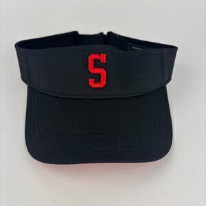 Pacific Headwear Strapback Visor Hat Black One Size Red Block S Logo